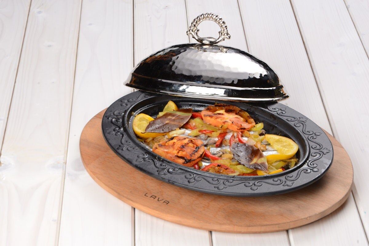 Lava Döner, Kebap Tabağı Siyah Mat Oval 28x20cm Kapaklı