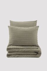 Crepe Penye Çift Kişilik Lastikli Çarşaflı Nevresim Takımı Vizon