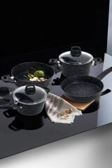 Acar Dark Star 7 Parça Granit Tencere Takımı Mavi Siyah