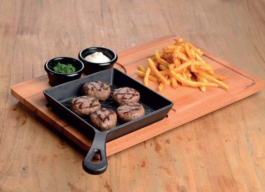 Lava Mini 16*16 Grill Tava, Ahşap Altlıklı