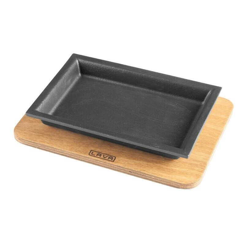 Lava Dikdörtgen Servis Tabağı 14*20 Cm Su Kontrası Ahşap Altlıklı