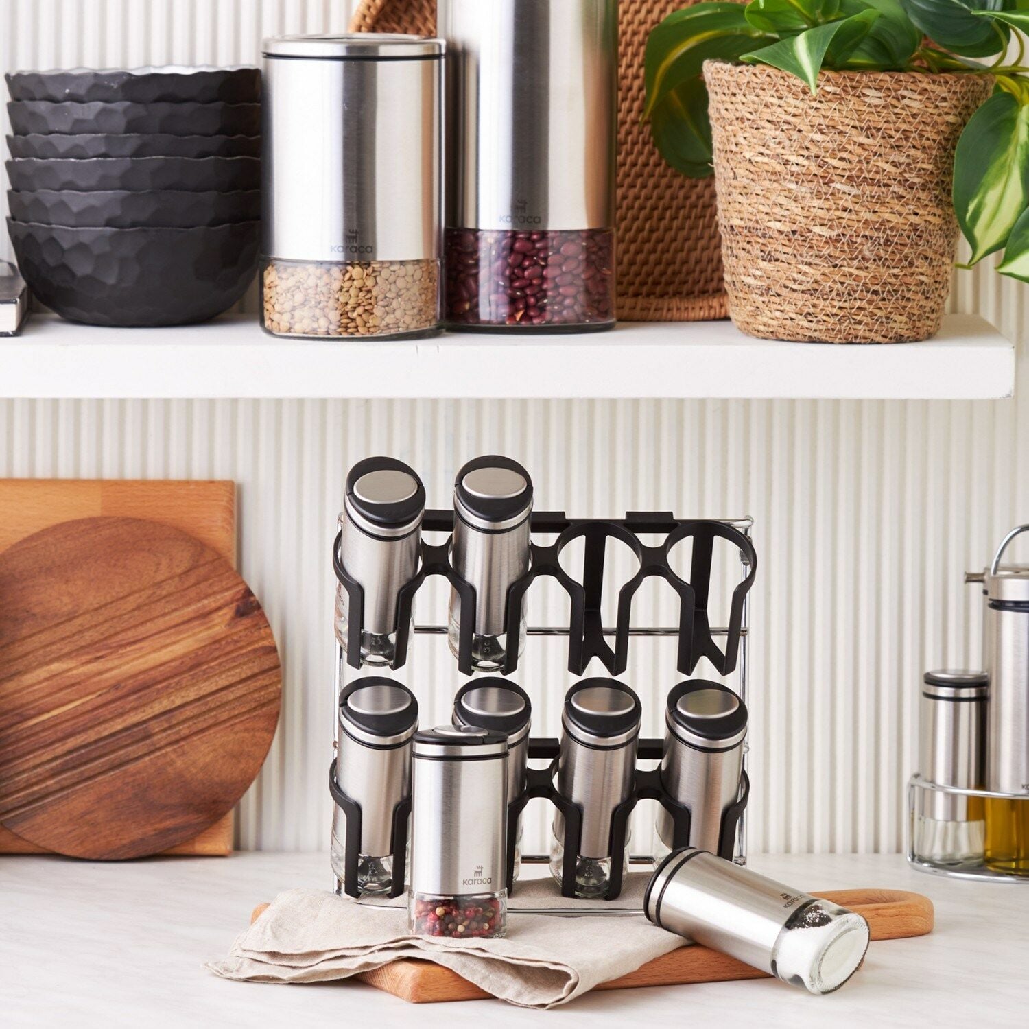 Karaca Walter Inox 8'li Standlı Dikdörtgen Baharat Takımı