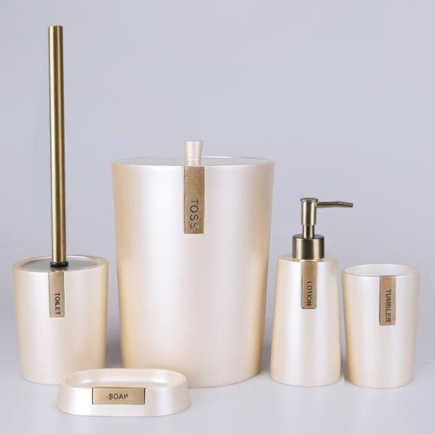 By Selim Home Troy Inci Polyester 5 Parça Banyo Seti