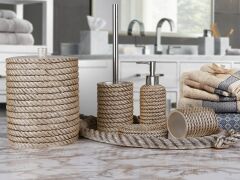 By Selim Rope 5 Parça Polyester Banyo Seti - İnci