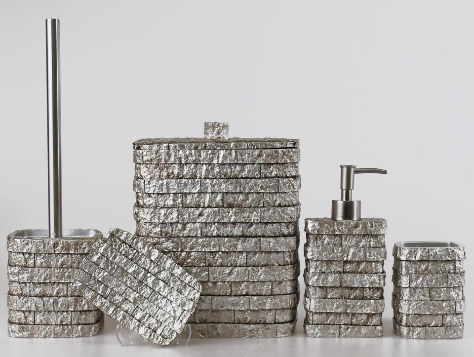 By Selim Stone 5 Parça Polyester Banyo Seti - Gümüş -