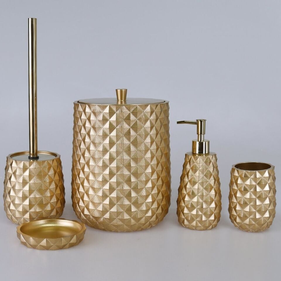By Selim Piramit 5 Parça Banyo Seti Altın