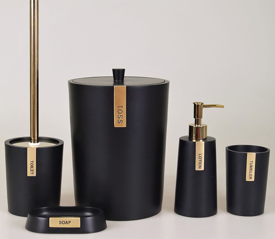 By Selim Troy 5 Parça Polyester Banyo Seti - Siyah