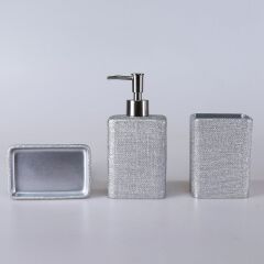 Selim Linen 3'lü Banyo Seti Gümüş