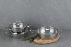 Nehir 6 Parça 3'lü Silver Omlet Tencere Set