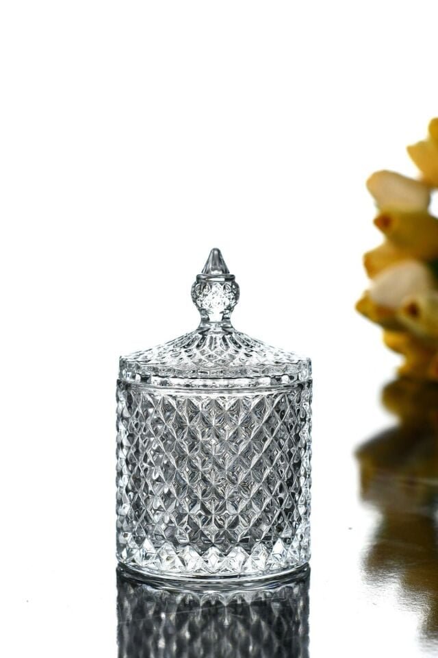 Kapaklı Cam Mini Sunumluk Şekerlik Lokumluk 6,8x11 Cm