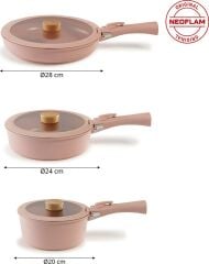 Neoflam Midas Pembe 9 Parça Ayrılabilen Saplı Iç Içe Geçebilen Indüksiyonlu Tencere Tava Seti