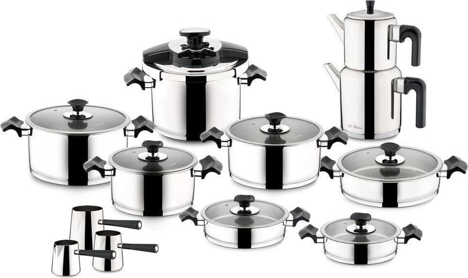 Aryıldız King Cam İdeal 22 Parça Tencere Seti Siyah