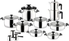 Aryıldız King Cam İdeal 22 Parça Tencere Seti Siyah