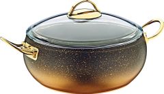 Oms Granit 28X7 cm Pilav Küre Tencere Cam Kapaklı 3341GOLD