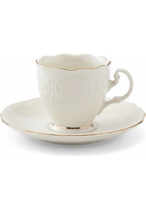 Amara Kabartma Vintage Yaldızlı Model 6 Kişilik Porselen Krem Kahve Fincan Takımı – 90 Ml.