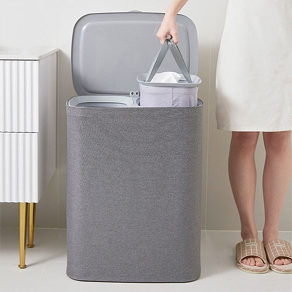 Arow Garb 2 Bölmeli Katlanabilir Kumaş Çamaşır Sepeti 50 Lt