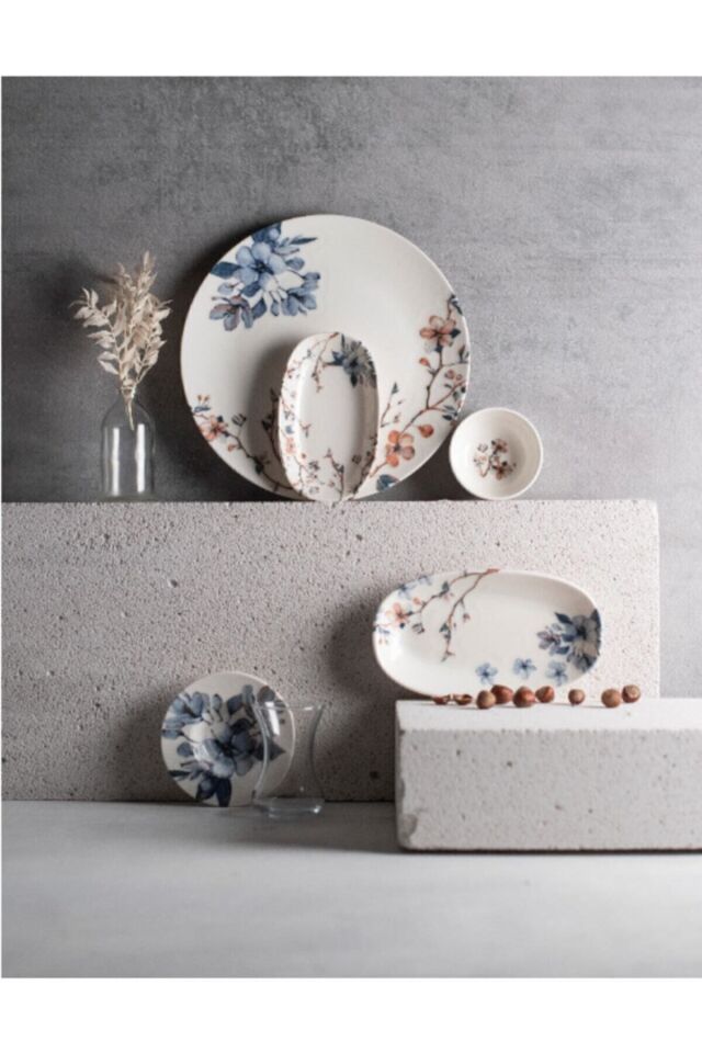 Sakura 26 Parça 6 Kişilik Çay Bardaklı Porselen Kahvaltı Seti