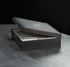 Nehir Fulya Saten 89p Deri Kutulu Çatal Kaşık Bıçak Takımı