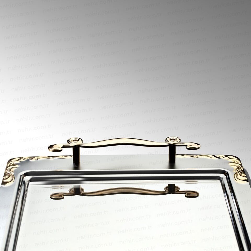 Nehir Lalezar Altın Sade Çelik Çay Tepsi