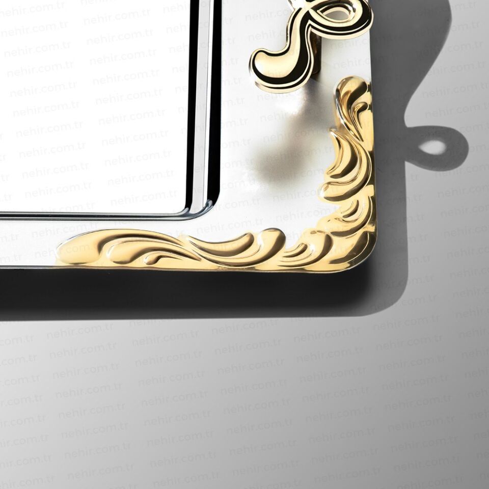 Nehir Lalezar Altın Sade Çelik Çay Tepsi