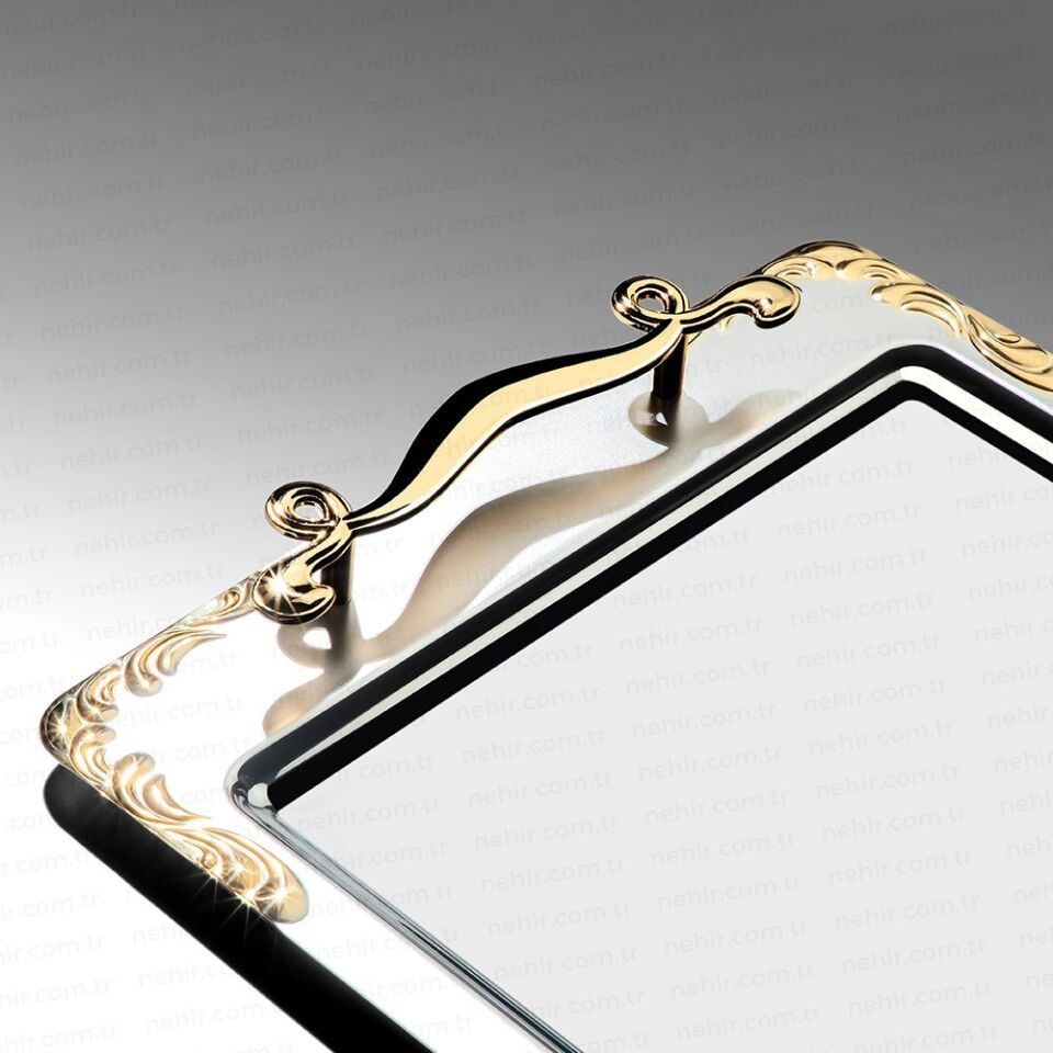 Nehir Lalezar Altın Sade Çelik Çay Tepsi