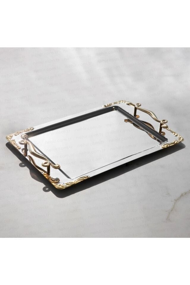 Lalezar Altın Sade Çelik Kahve Tepsi