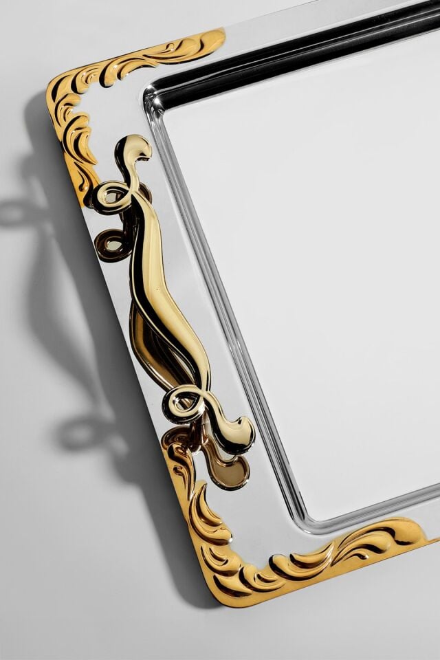 Lalezar Altın Sade Çelik Kahve Tepsi