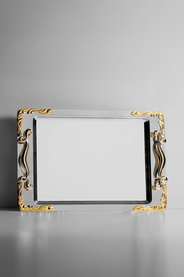 Lalezar Altın Sade Çelik Kahve Tepsi