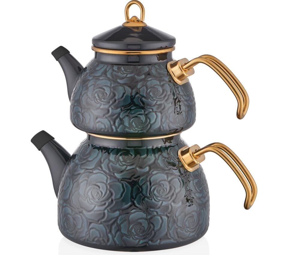 N3233 Bitter Gülriz Emaye Demlik Seti