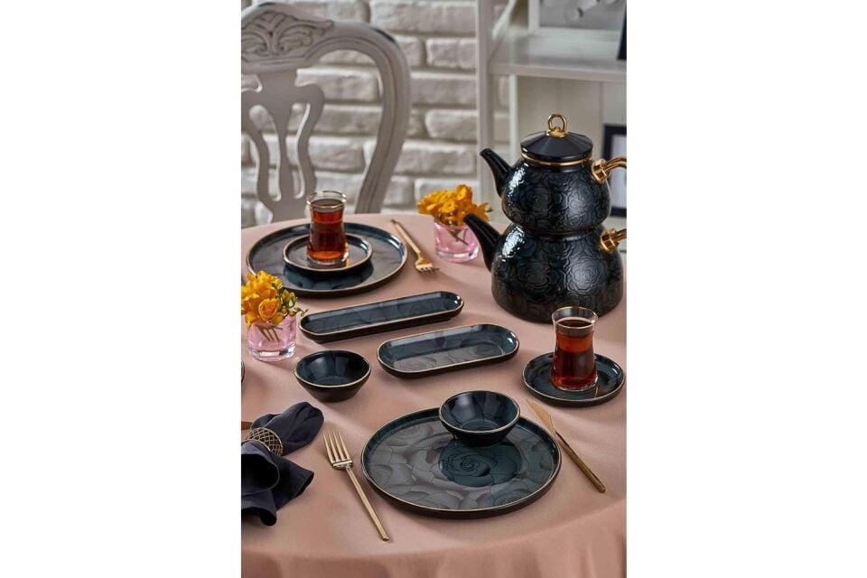 N3233 Bitter Gülriz Emaye Demlik Seti