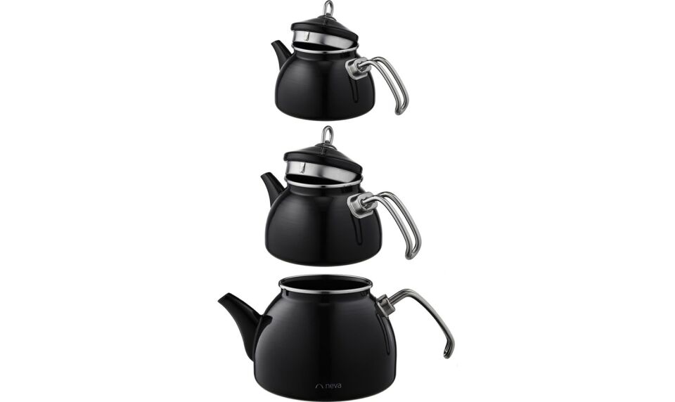 NV10021 Siyah Emaye 3 Katlı Çaydanlık Takımı