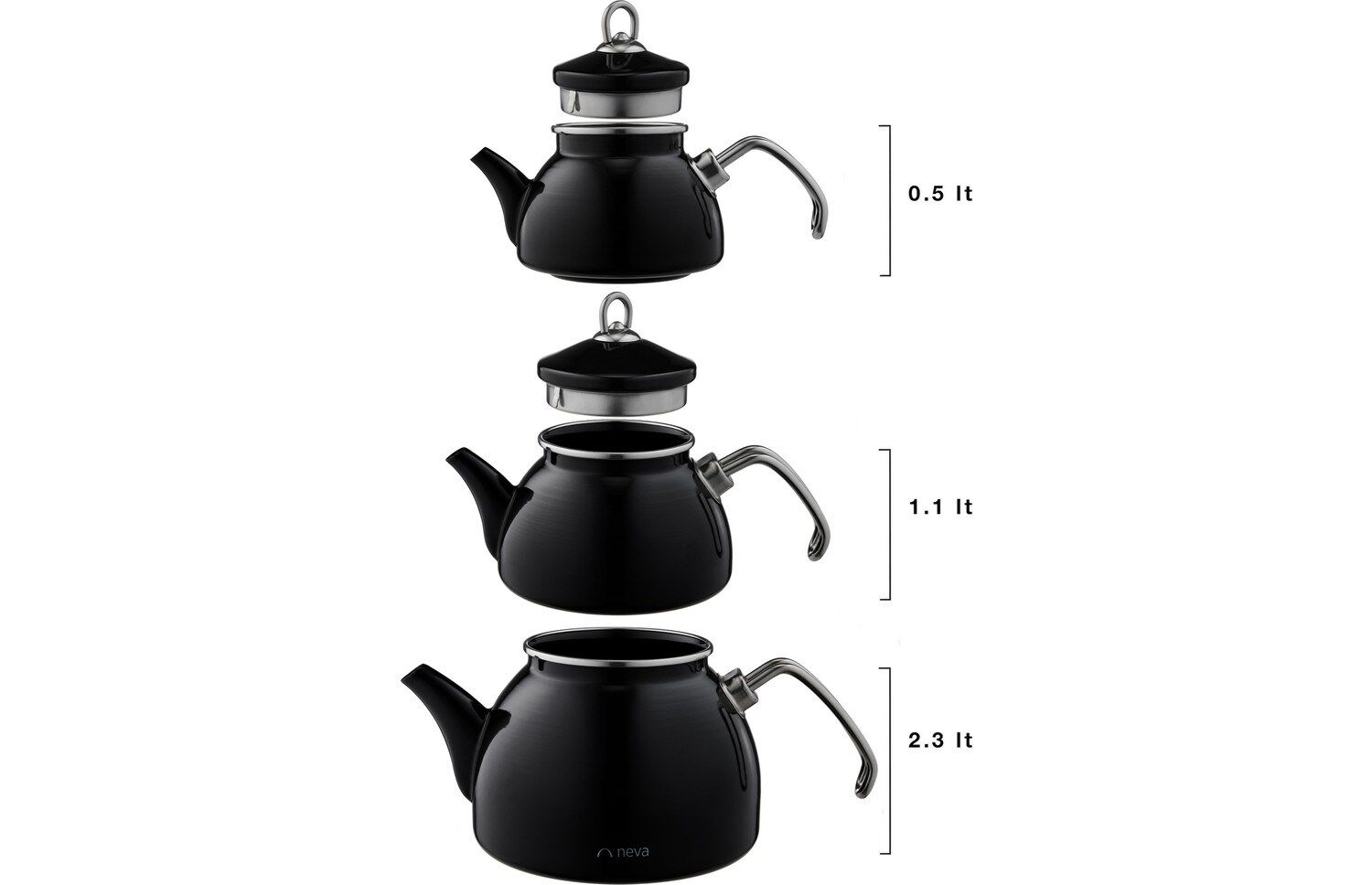 NV10021 Siyah Emaye 3 Katlı Çaydanlık Takımı