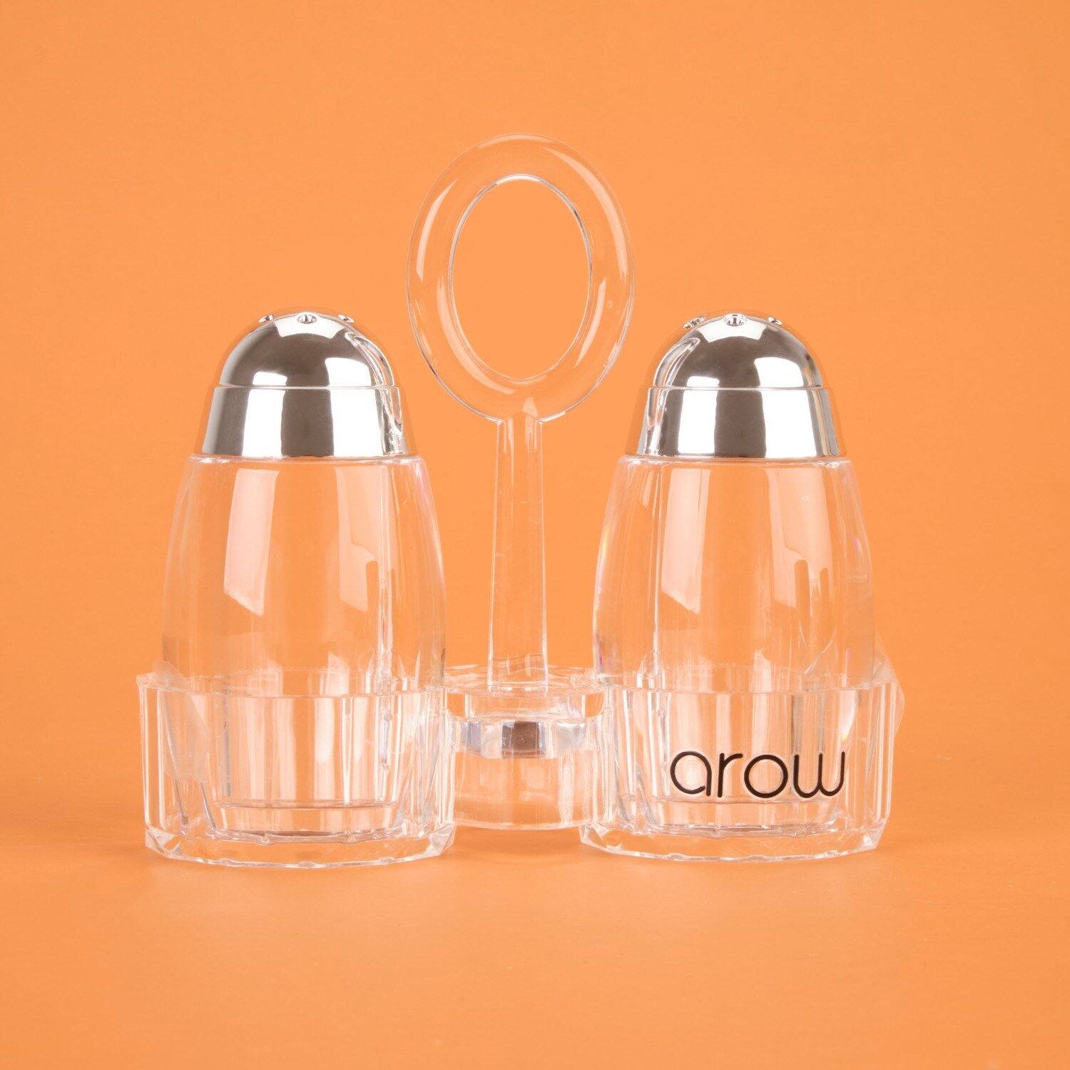 Metal Başlıklı Akrilik Tuzluk Seti - Şeffaf / Gri - 7 Cm