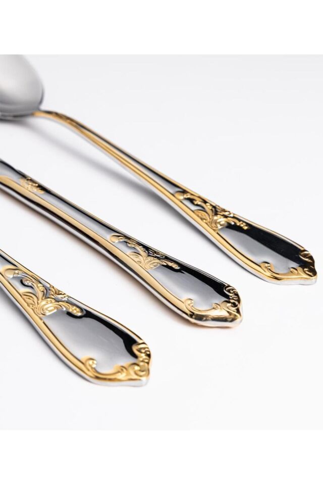 Athens Gold Dekorlu 6 Kişilik 42 Parça Paslanmaz Çelik Çatal Kaşık Bıçak Takımı Kutulu