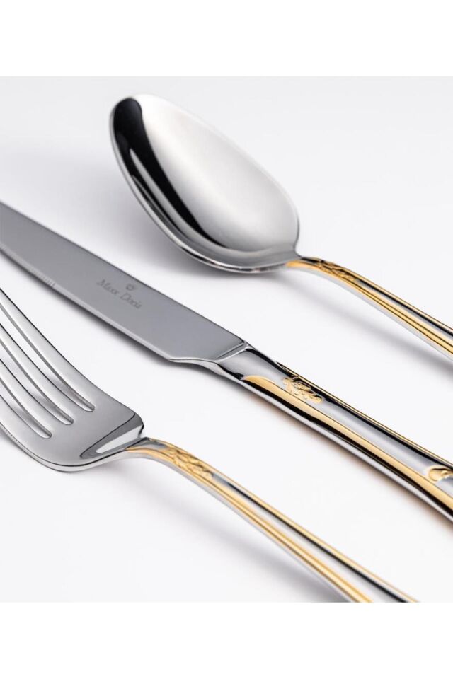 Athens Gold Dekorlu 6 Kişilik 42 Parça Paslanmaz Çelik Çatal Kaşık Bıçak Takımı Kutulu