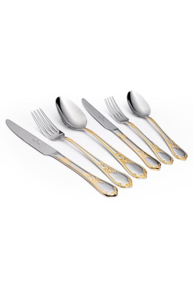Athens Gold Dekorlu 6 Kişilik 42 Parça Paslanmaz Çelik Çatal Kaşık Bıçak Takımı Kutulu