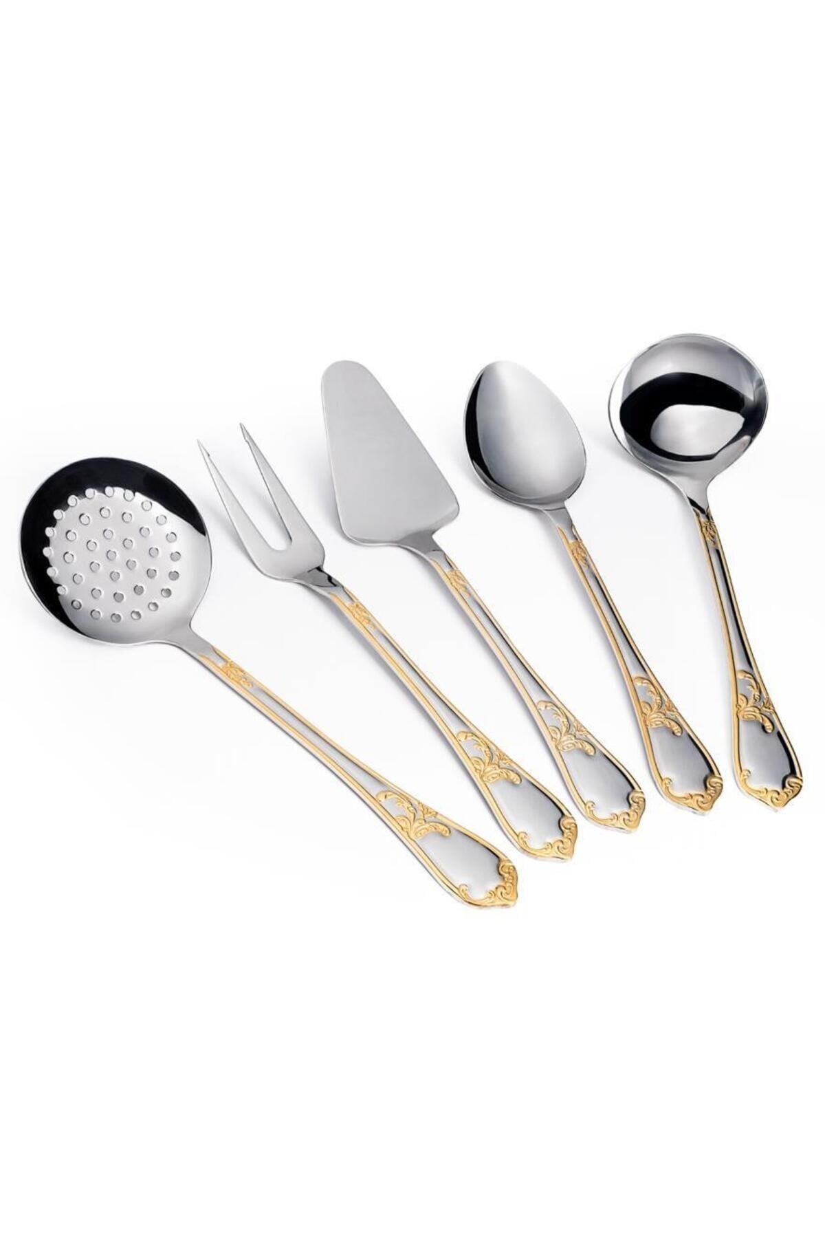 Athens G Decorated 5 Parça Paslanmaz Çelik Servis Takımı Kutulu