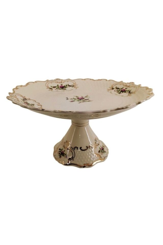 Diana Ayaklı Kek Standı 31 cm Vintage Çiçek Desenli Gold Detaylı