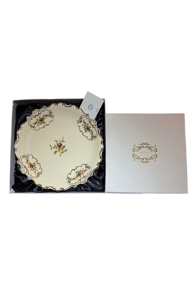 Diana Ayaklı Kek Standı 31 cm Vintage Çiçek Desenli Gold Detaylı