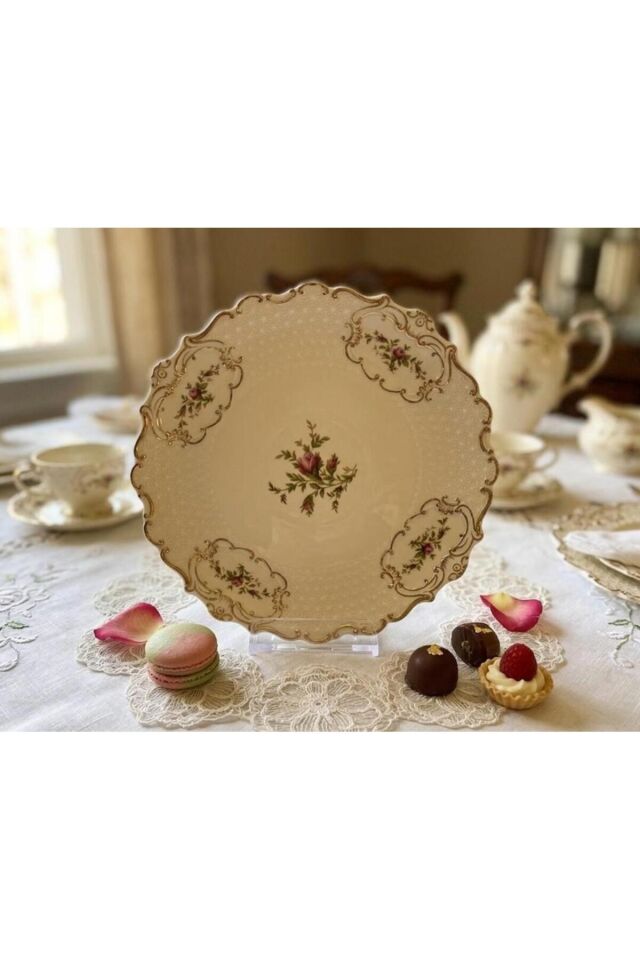 Diana 20cm 6 Lı Pasta Tabak Seti Vintage Gold Detaylı Çiçek Desenli