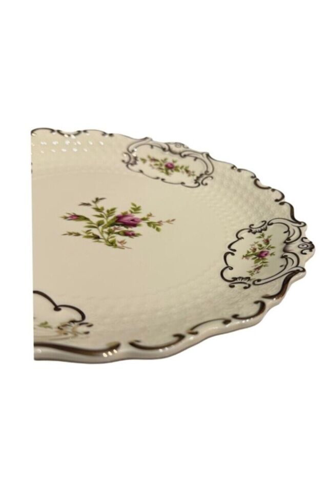 Diana 20cm 6 Lı Pasta Tabak Seti Vintage Gold Detaylı Çiçek Desenli