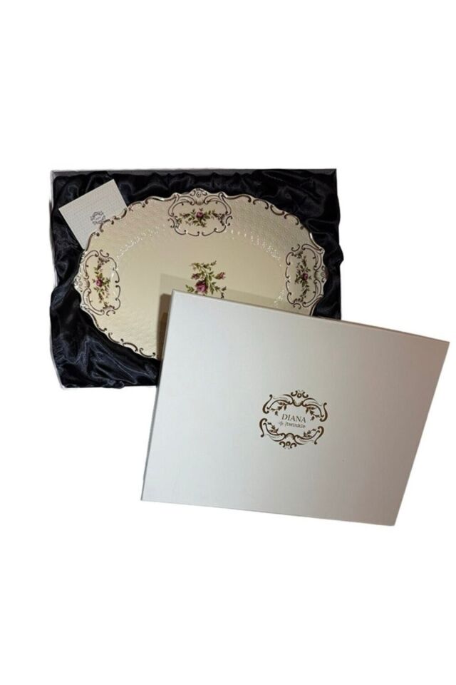 Diana 2 Boy Kayık Tabak Vintage Çiçek Desenli Gold Detaylı