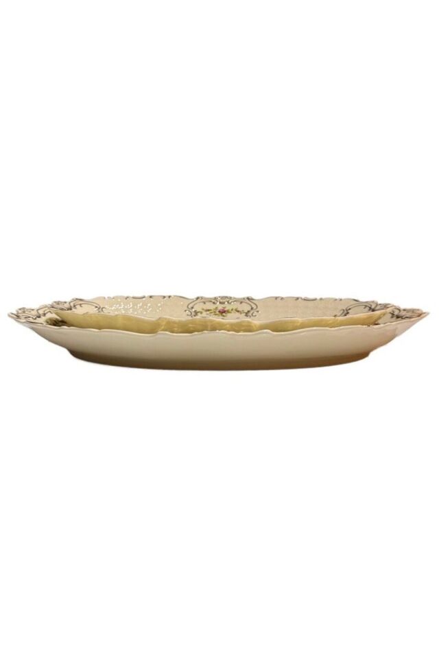 Diana 2 Boy Kayık Tabak Vintage Çiçek Desenli Gold Detaylı