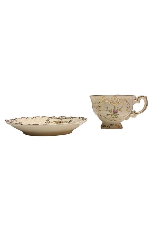Diana Porselen 6 Lı Kahve Fincan Seti Vintage Gold Detaylı Çiçek Desenli