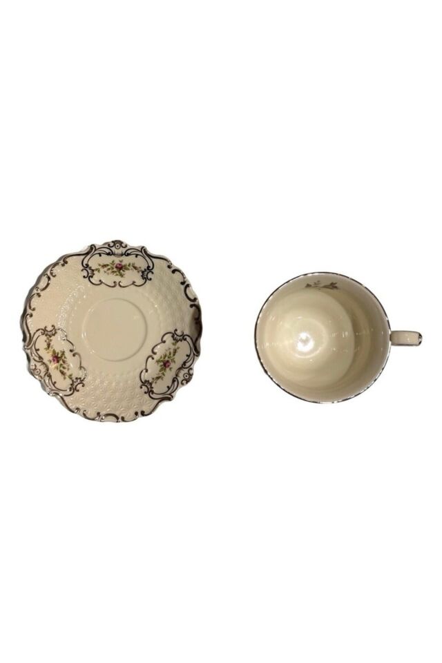 Diana Porselen 6 Lı Kahve Fincan Seti Vintage Gold Detaylı Çiçek Desenli