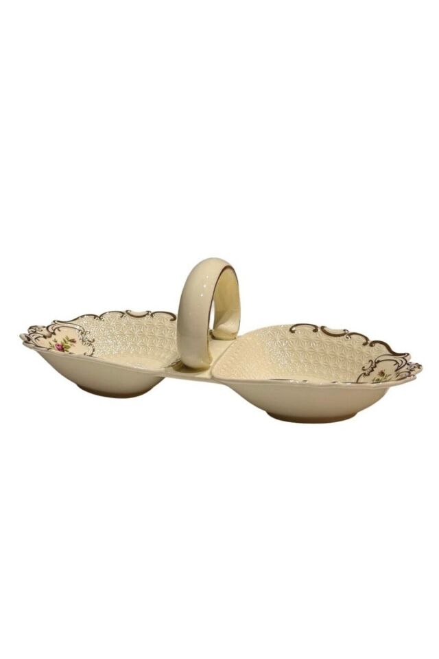 Diana 2 Bölmeli Çerezlik Sosluk Vintage Çiçek Desenli Gold Detaylı
