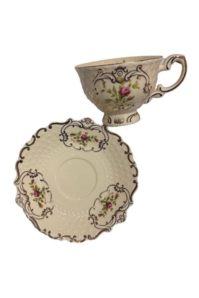 Diana Porselen 6 Lı Çay Fincan Seti Vintage Çiçek Desenli Gold Detaylı