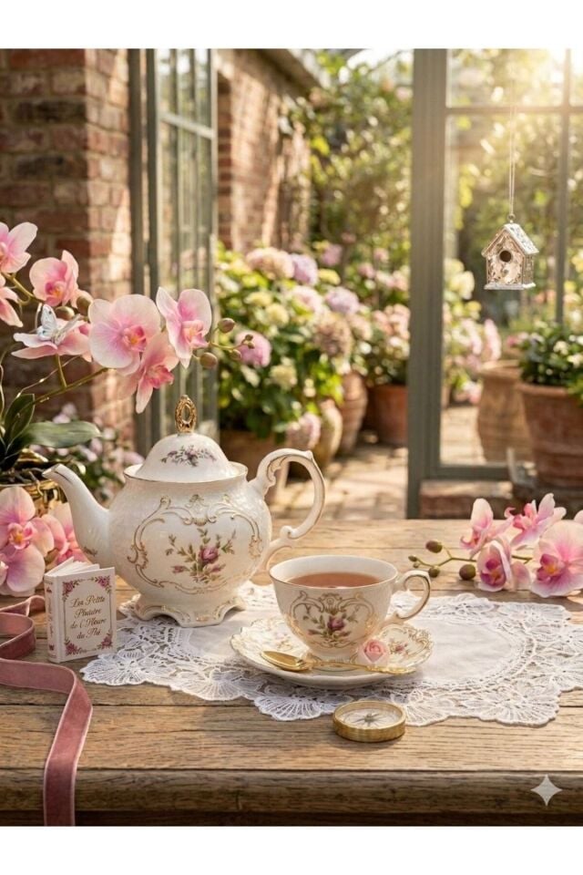 Diana Porselen 6 Lı Çay Fincan Seti Vintage Çiçek Desenli Gold Detaylı
