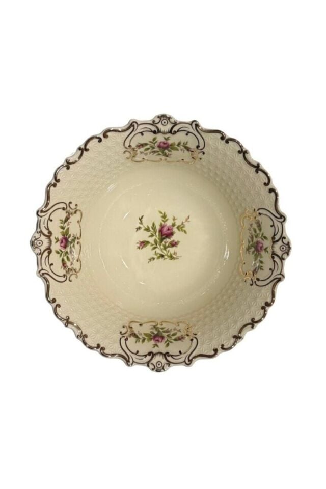 Diana Bol Derin Kase Vintage Çiçek Desenli Gold Detaylı