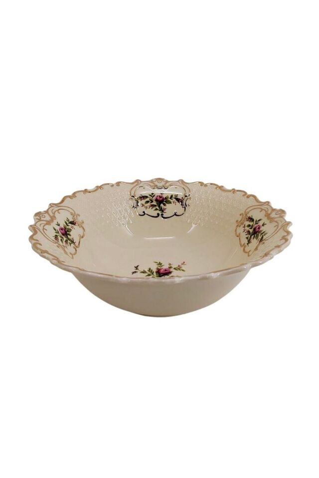 Diana Bol Derin Kase Vintage Çiçek Desenli Gold Detaylı